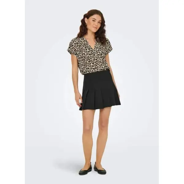 Blouse Beige Léopard Manches Courtes Col V JDY Femme