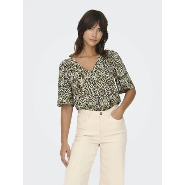Blouse Col V Kaki à Motif JDY - Printemps-Été 2025