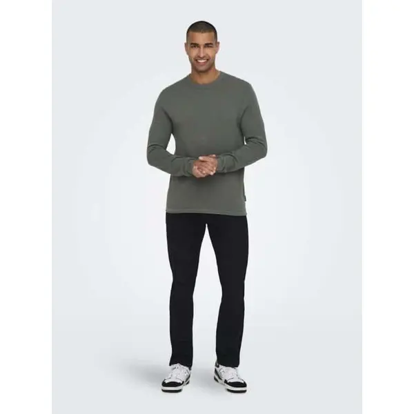 Pull Fin Kaki Col Rond ONLY & SONS Homme S-XXL | Coton 100% | Printemps 2025