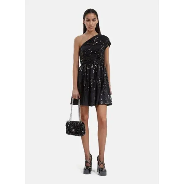 Robe courte à sequins effet drapé noire femme - The kooples
