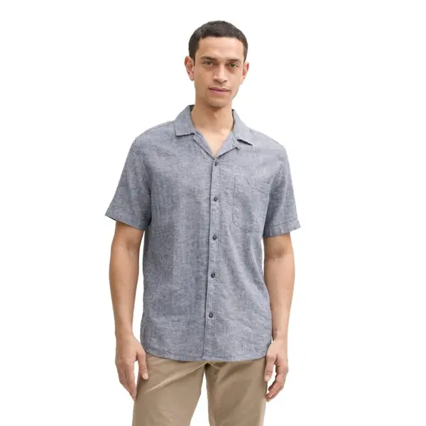 Chemise Bleue Manches Courtes en Lin et Coton Tom Tailor Homme du M au 3XL