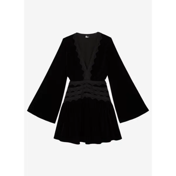 Robe courte en velours noire femme - The kooples