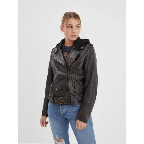 BLOUSON MARRON AVEC CAPUCHE EN CUIR ROSE GARDEN FEMME DU L AU XXL 102839