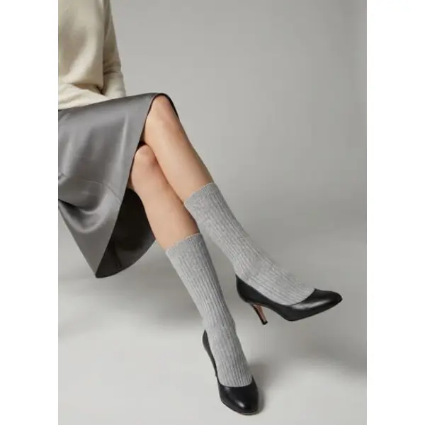 Chaussettes hautes à côtes - accessoire - gris argente - Bompard