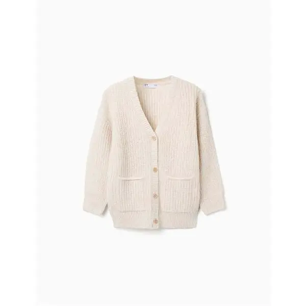 Gilet beige en maille col V Zippy fille 7/8 à 11/12 ans – Collection Automne-Hiver 2025